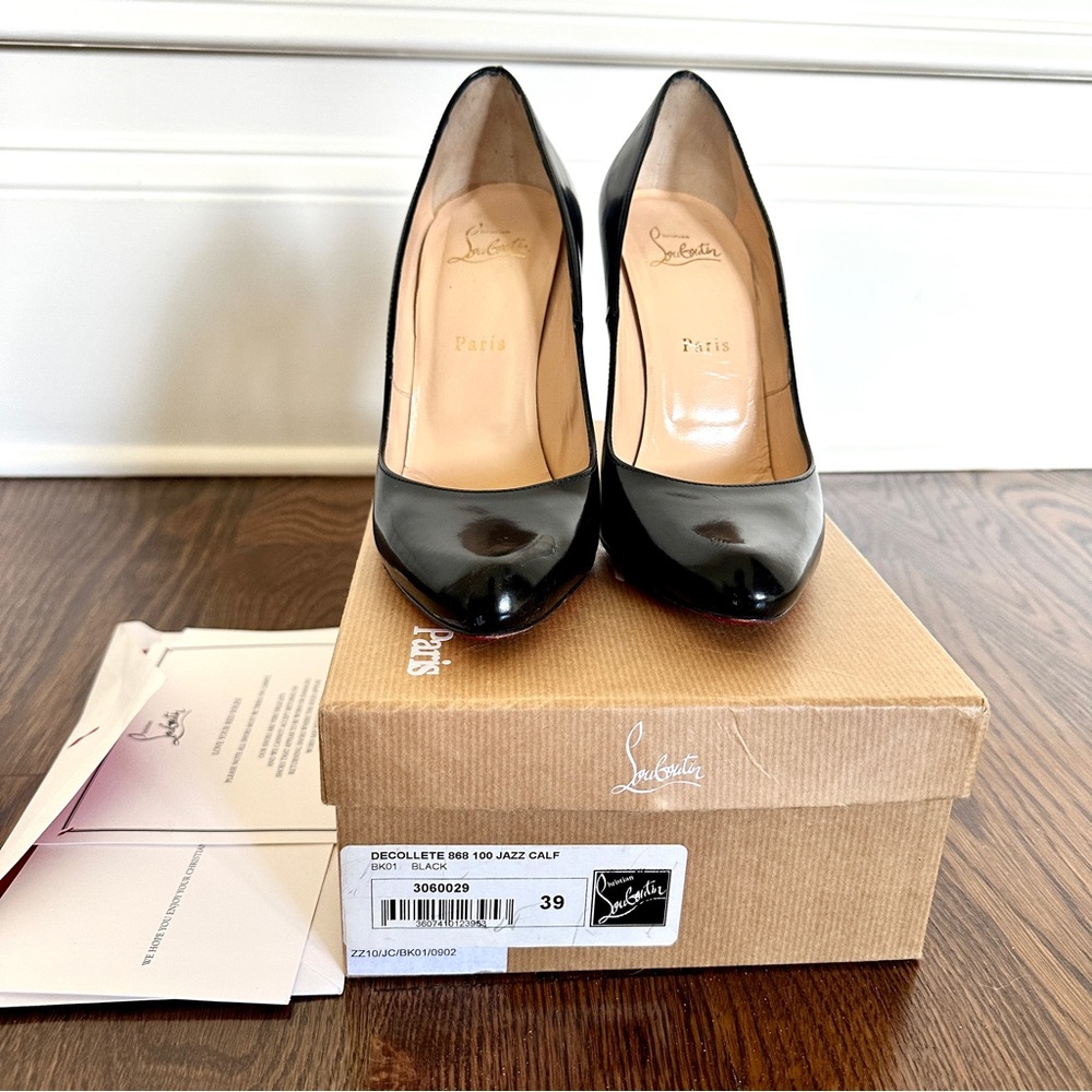 Christian Louboutin Décolleté 868 100 Jazz Black Calf Leather Heels Pumps 39 8 - Picture 7 of 15